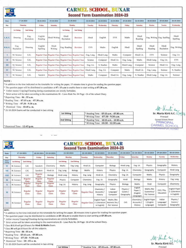 2nd Term Time Table | PDF