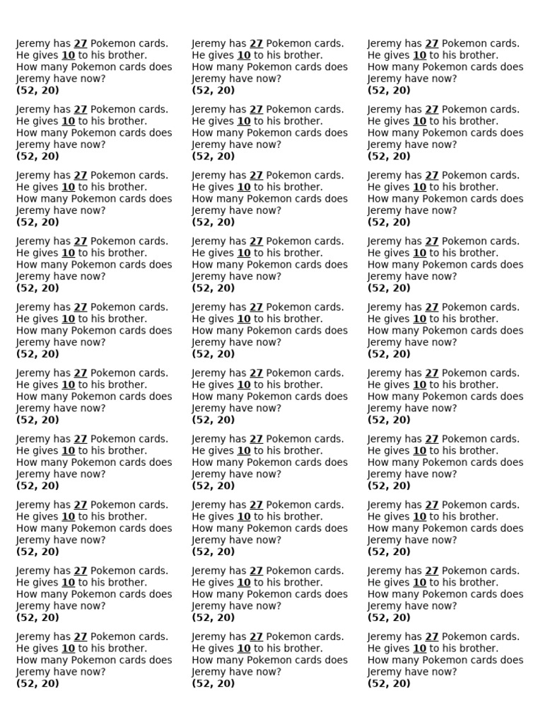 Jeremy's Pokemon Card Math Problem | PDF