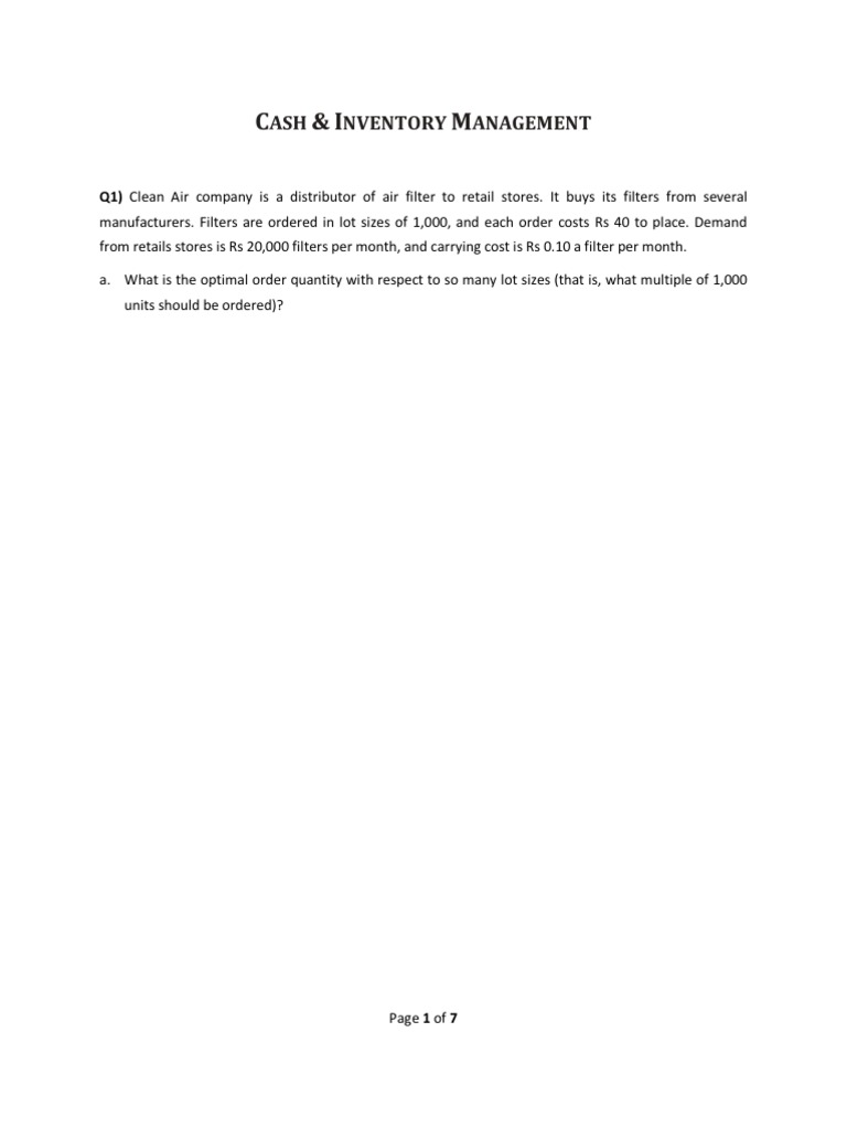 Class Exercises - Cash & Inventory Management | PDF