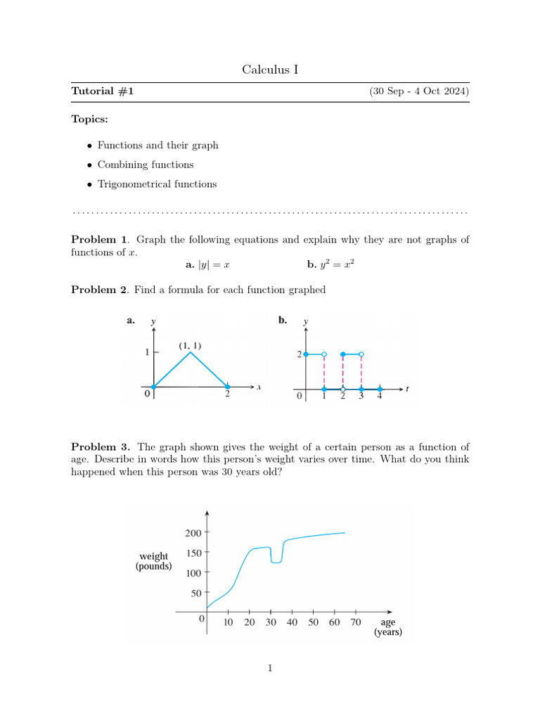 Calculus I 24-25 - Tutorial #1 | PDF | Function (Mathematics) | Calculus