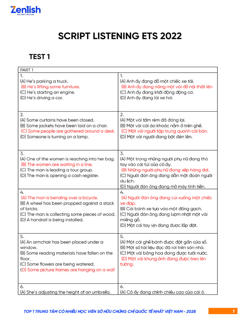 1.7. Giải Chi Tiết Test 1 Ets 2022 Lc | PDF
