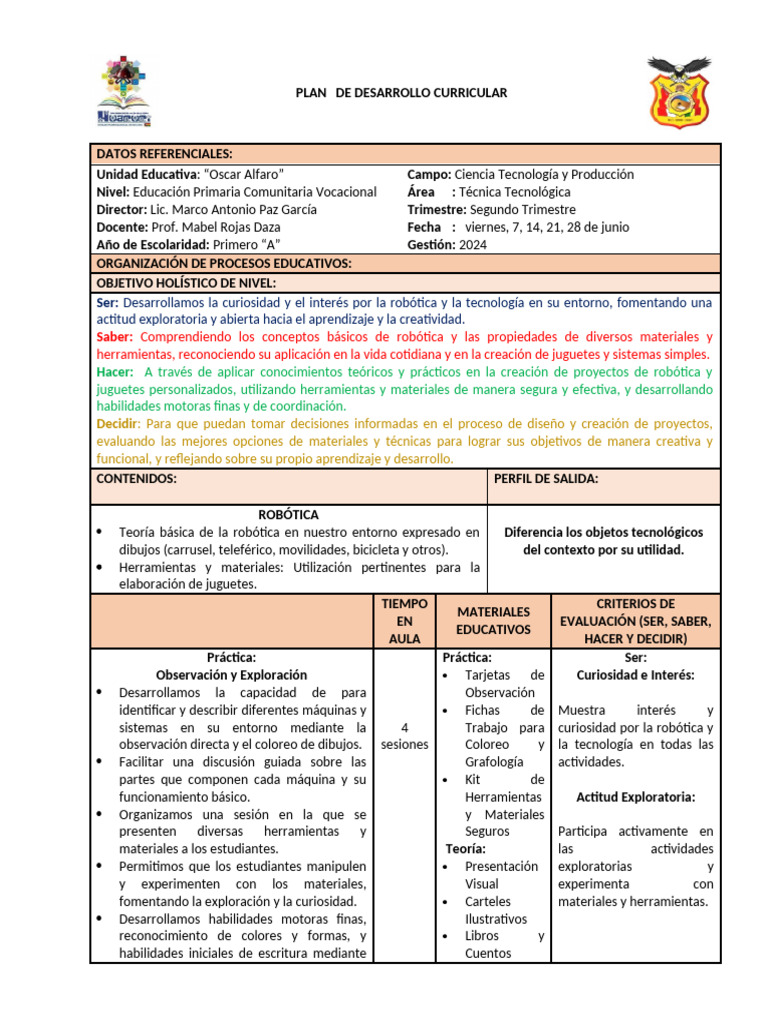 Plan de Desarrollo Curricular Primaria Mes de Junio | PDF