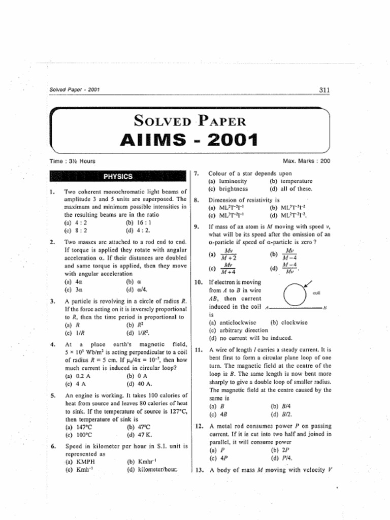 AIIMS Paper 2001 | PDF