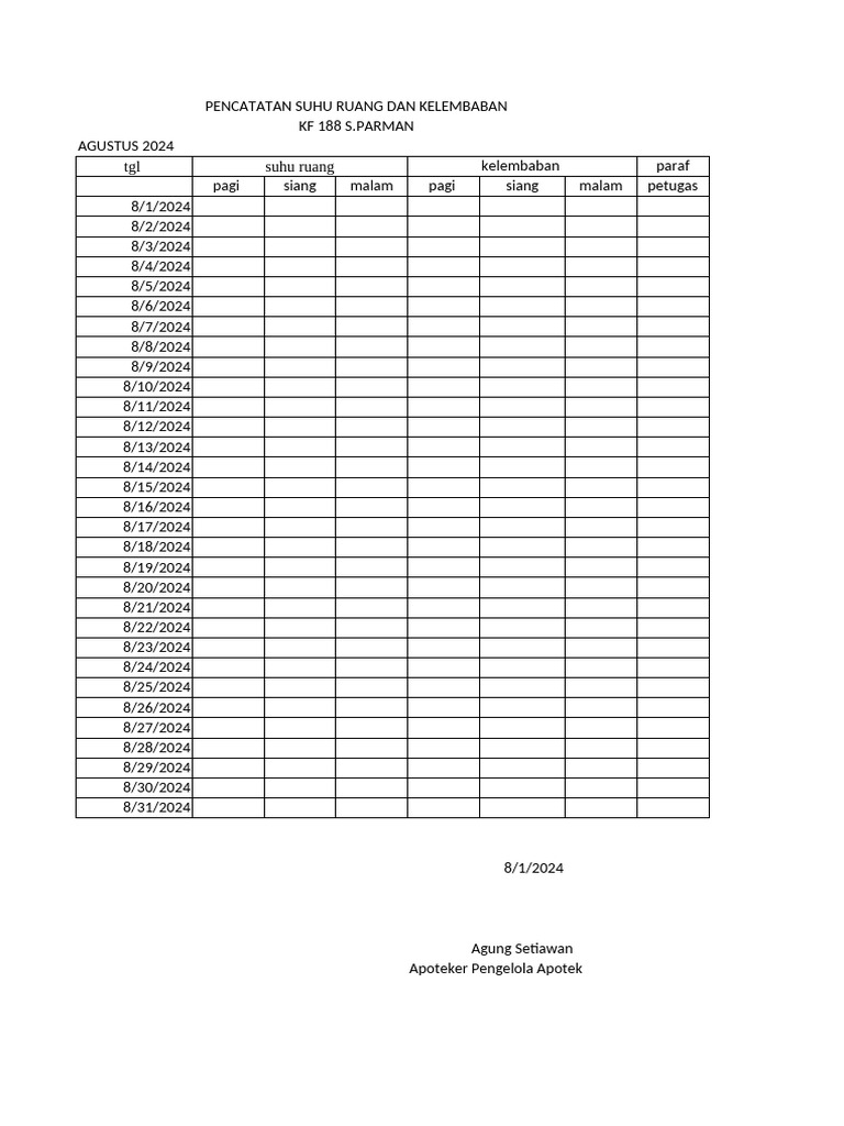 Template Pencatatan Suhu Dan Kelembaban | PDF