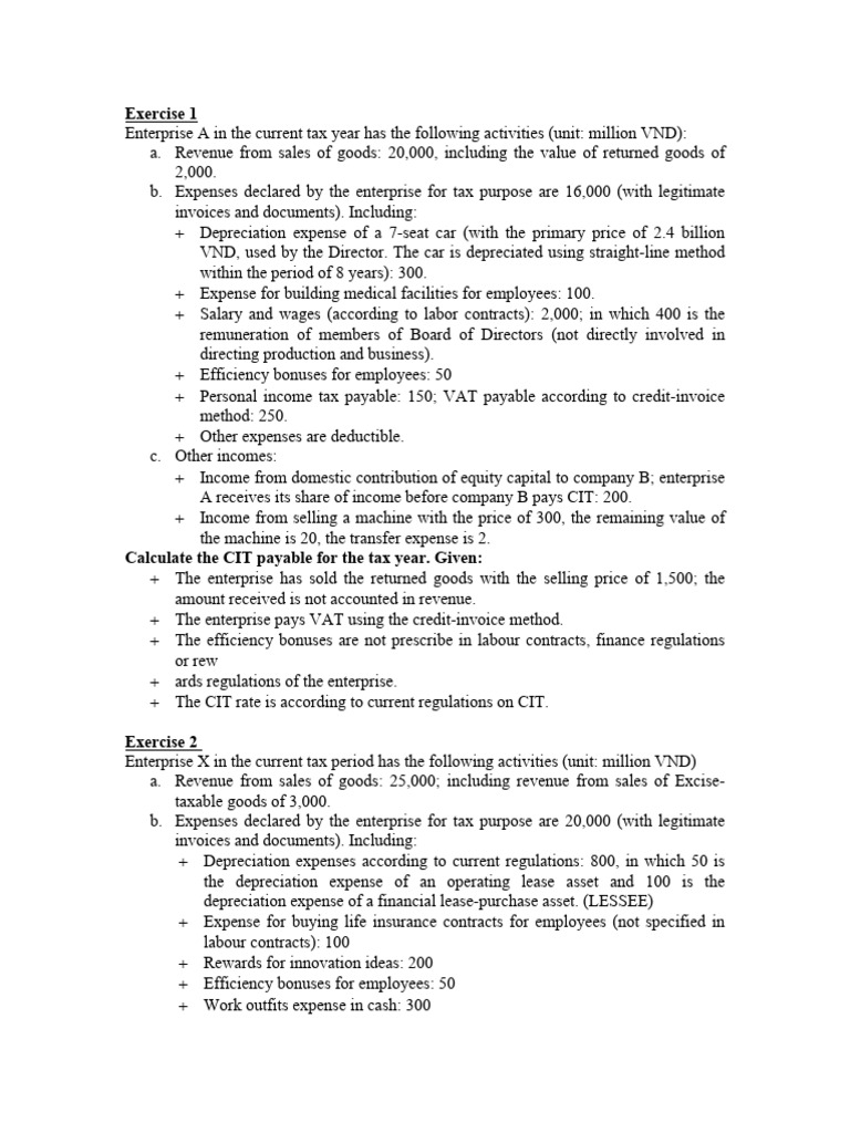 Cit Exercise | PDF | Taxes | Finance & Money Management