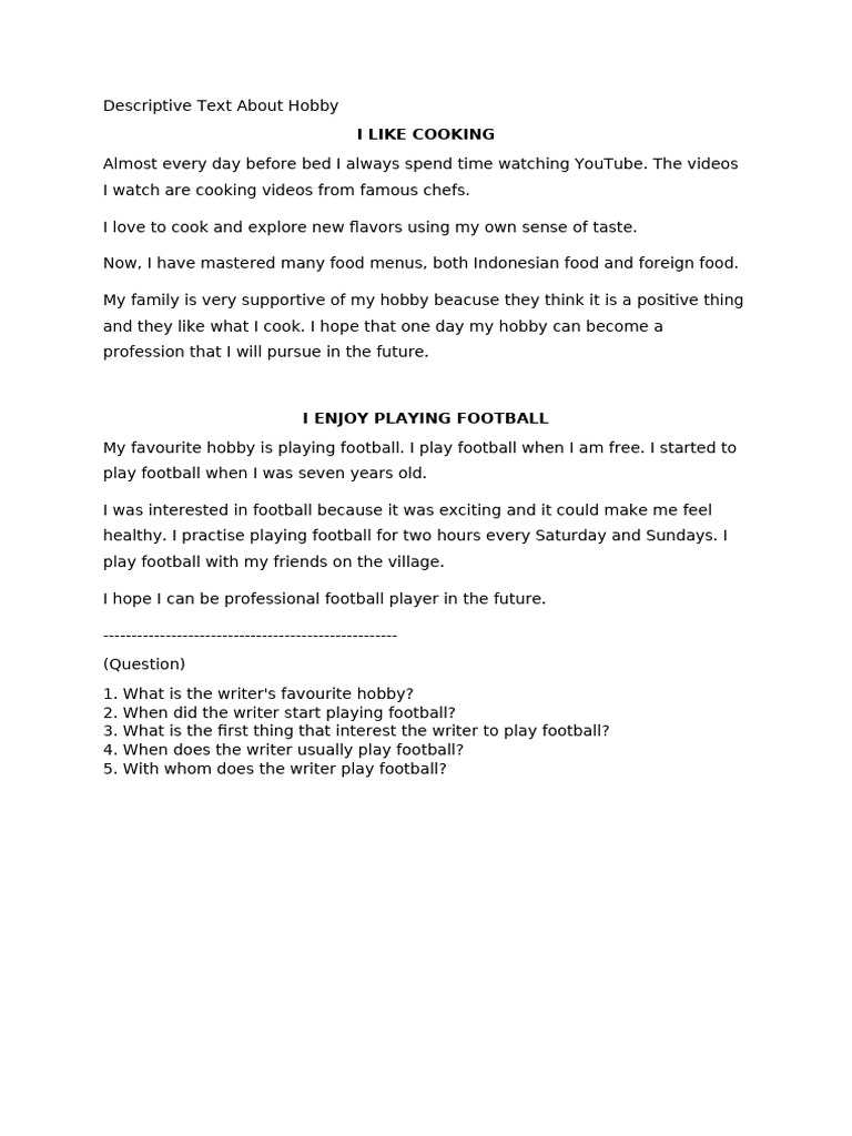 My Hobbies: Cooking and Football | PDF