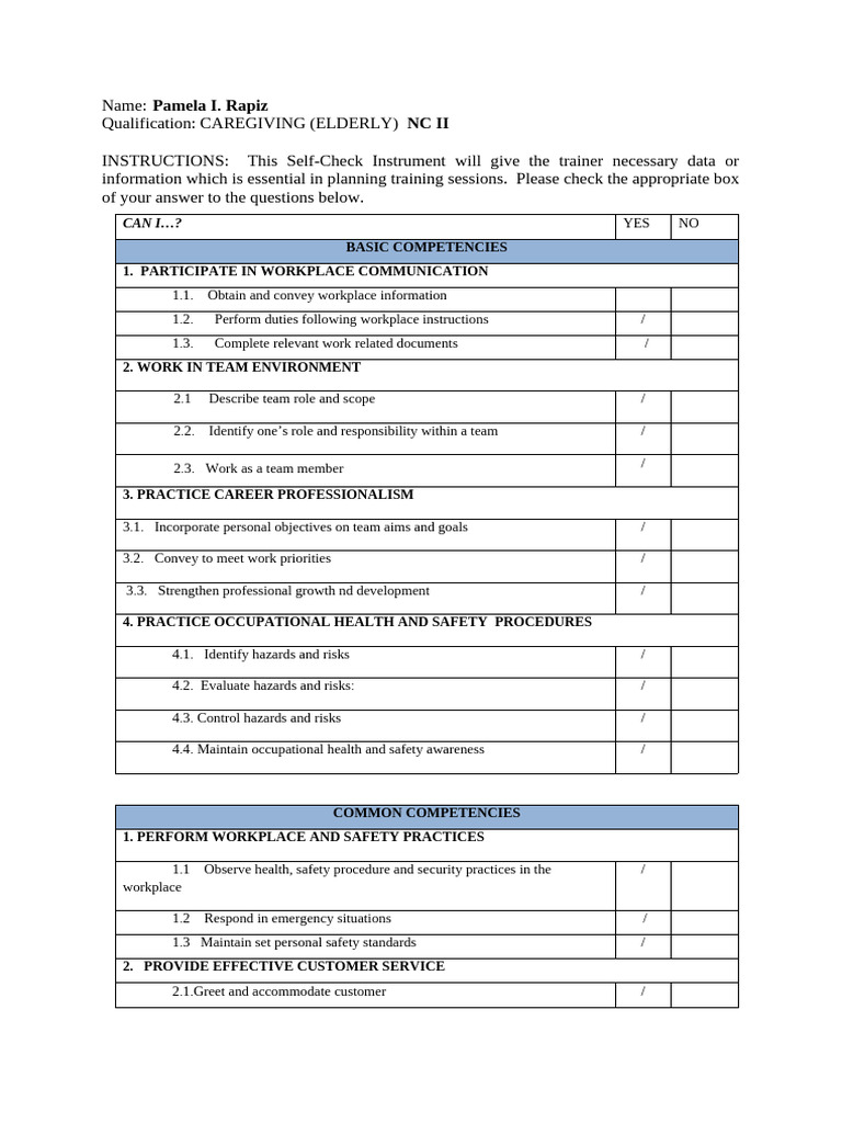 Self Assessment Checklist Housekeeping NC II | PDF | Air Conditioning ...
