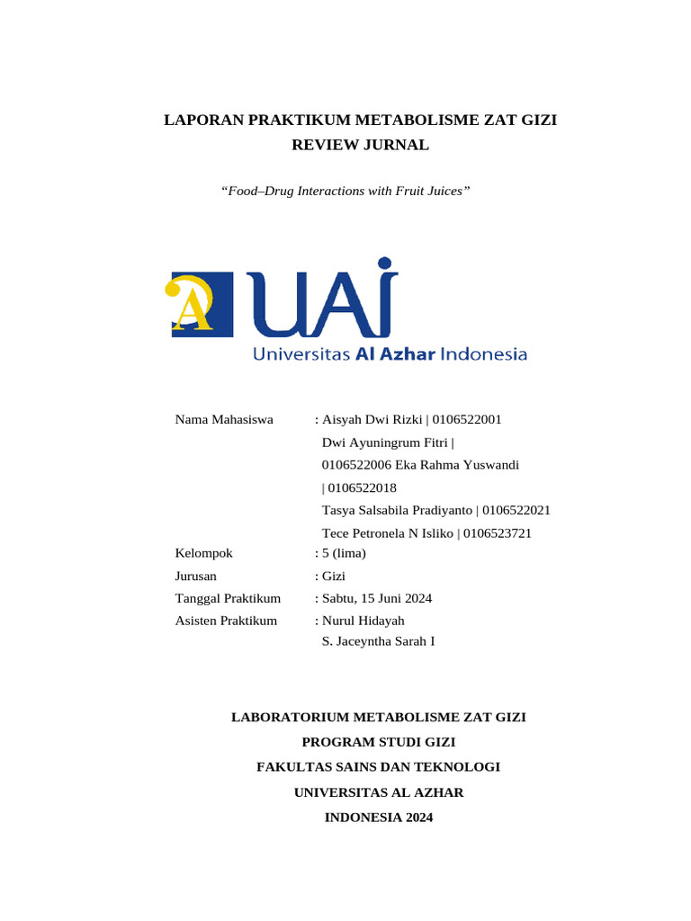 Kelompok 5 - Laprak 9 - Review Jurnal Interaksi Obat Dan Makanan | PDF