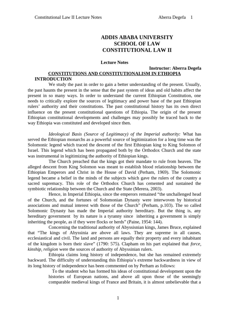 CONSTITUTIONAL LAW II Regular PR Lecture Notes Aberra | PDF