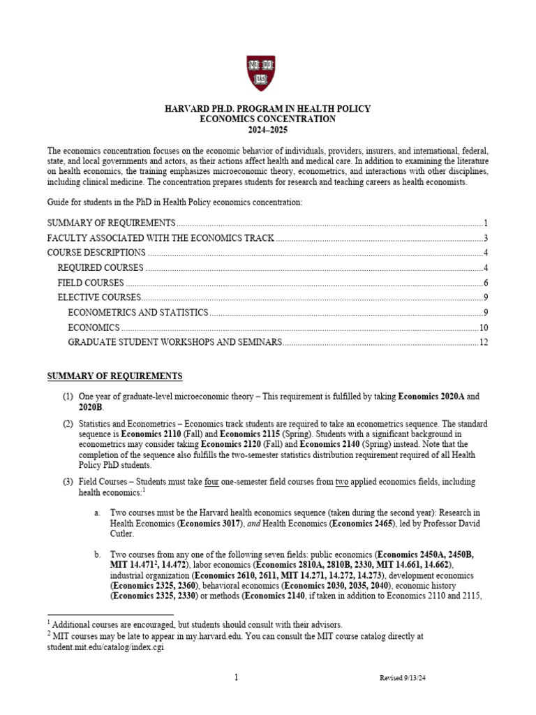 Economics Course Requirements 2024-2025 Final | PDF