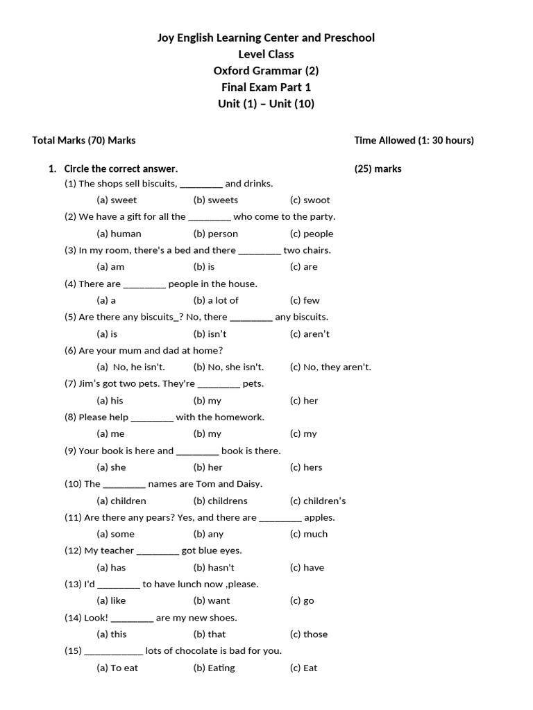 Oxford grammar 2 final exam paper practise pdf