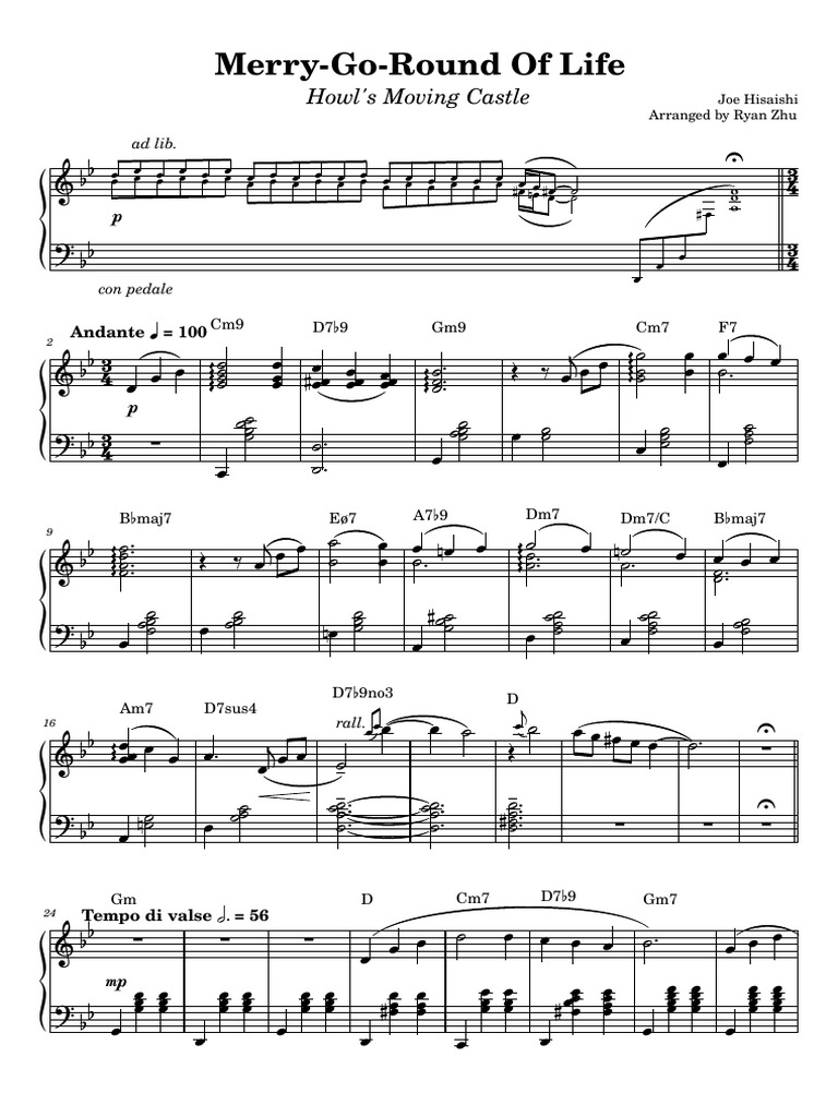 Merry Go Round of Life Howls Moving Castle Advanced Piano Arrangement ...