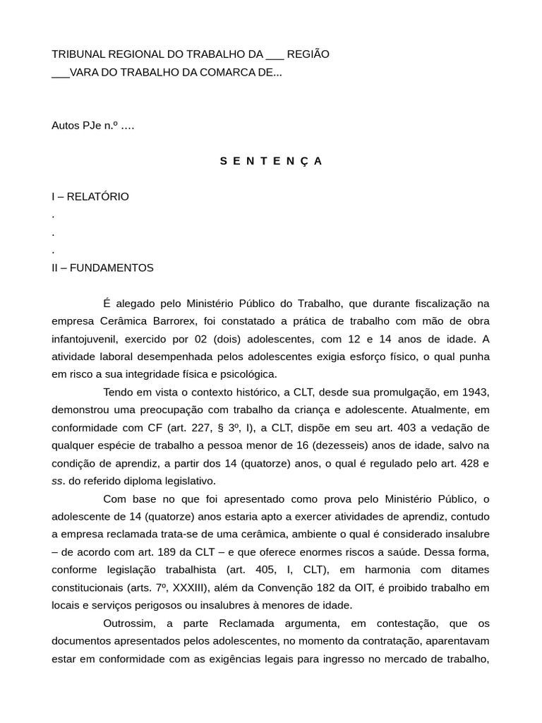 Sentença TRabalhista | PDF