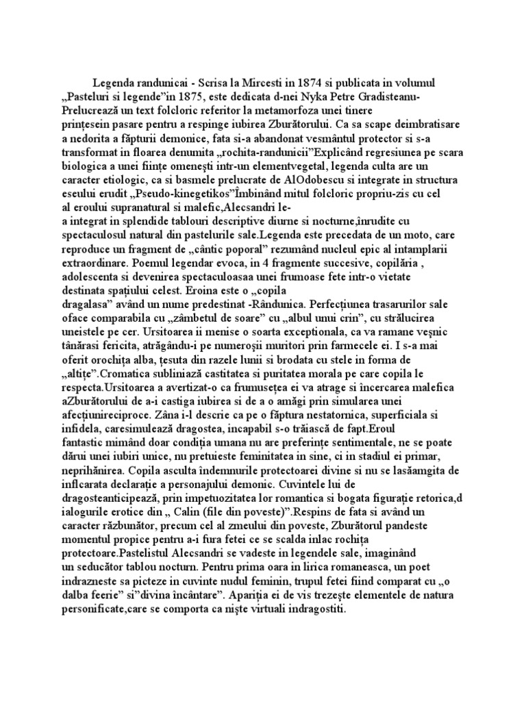 Legenda Randunicai V Alecsandri | PDF