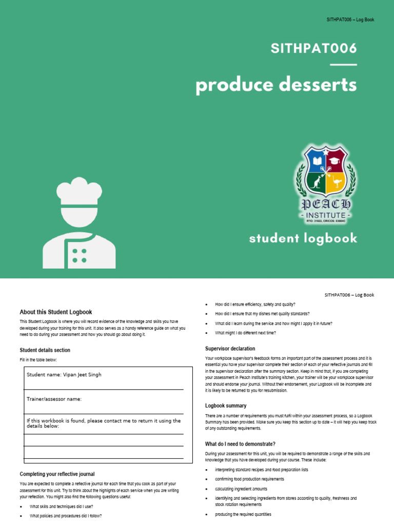 SITHPAT006 - Student Logbook | PDF