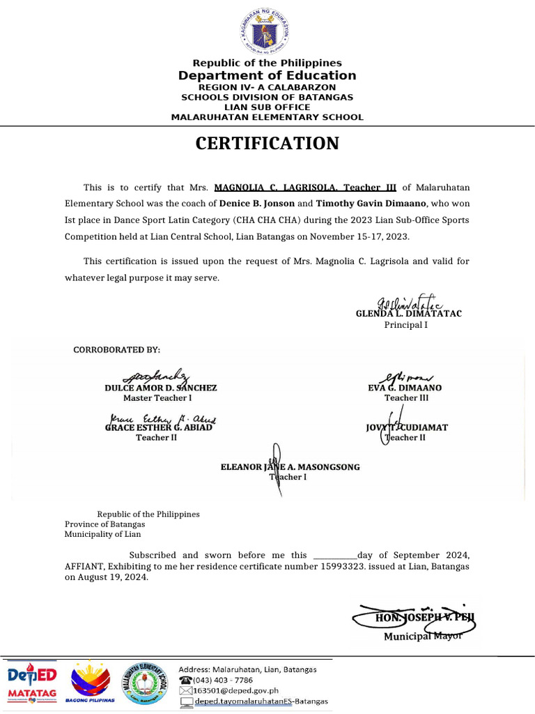 CERTIFICATION Coach CHa cha PDF