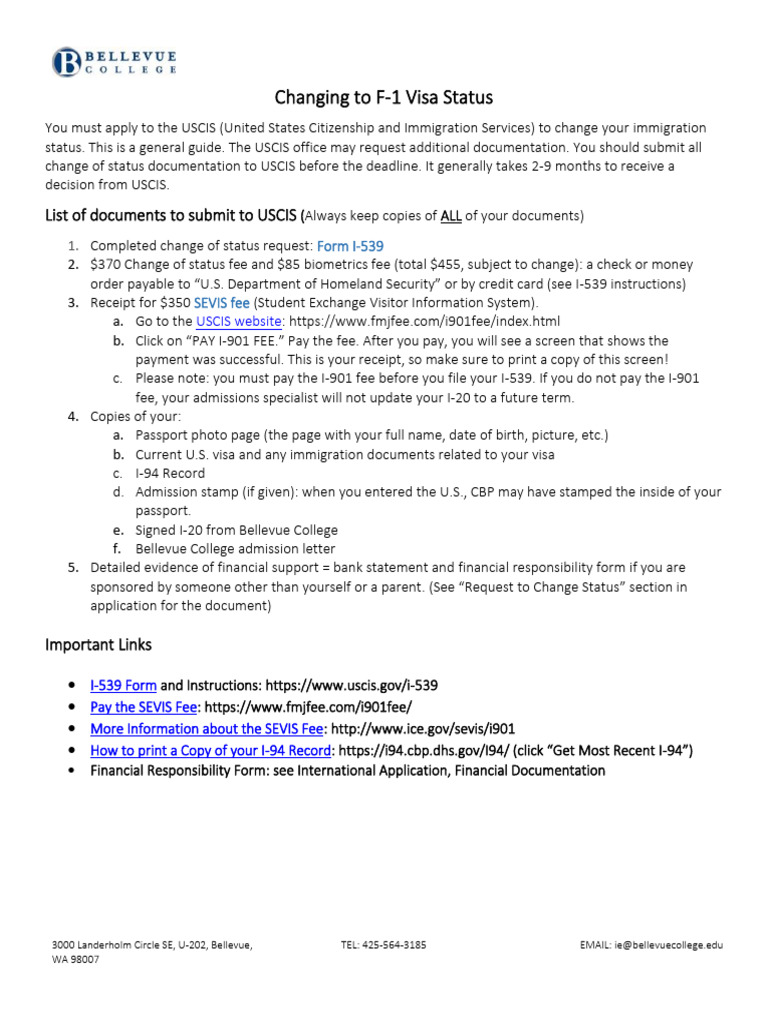Changing To F1 Status Checklist 2023 Final - 2 | PDF