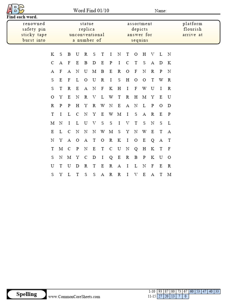 Word Find 01/10: Answer Key | PDF