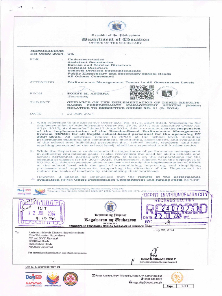 Unnumbered July 22, 2024 Guidance On The Implementation of DepEd ...