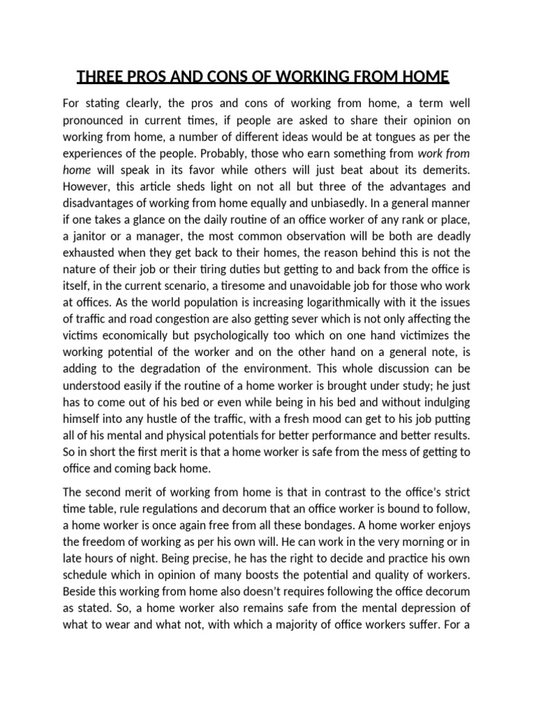 Pros and Cons of Working From Home | PDF