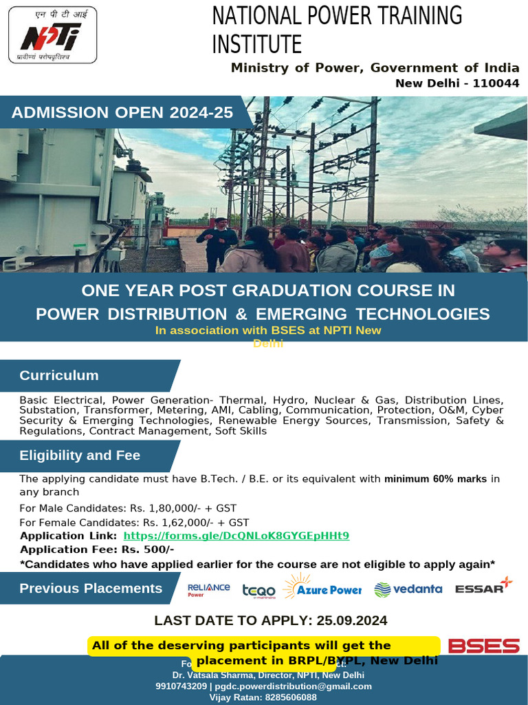 Brochure For POWER DISTRIBUTION & EMERGING TECHNOLOGIES at NPTI ...