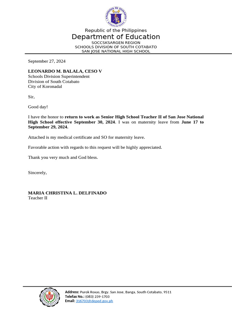 Letter of intent to return to service | PDF