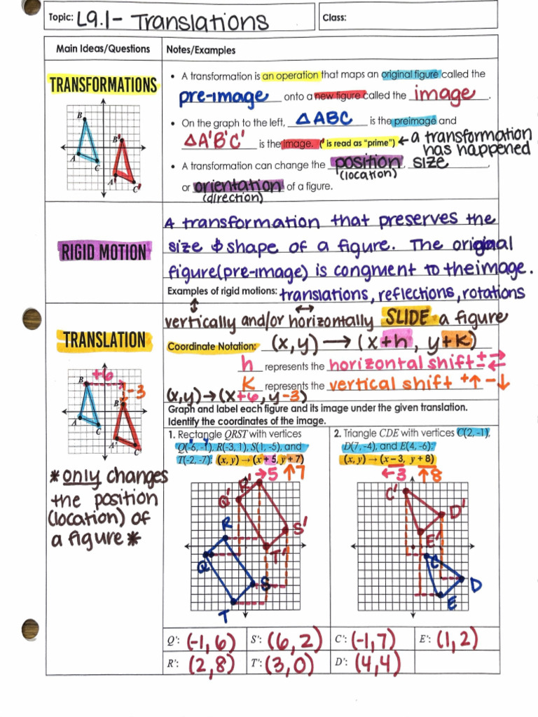 Lesson+9.1+Notes+ +Translations | PDF
