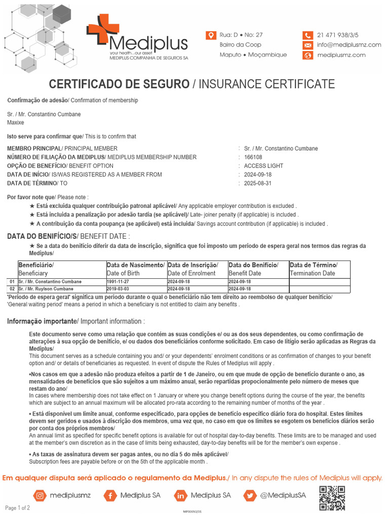 Mediplus Constantino 166108-Certificate | PDF