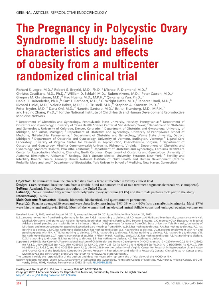 The Pregnancy in Polycystic Ovary Syndrome II Study Baseline 2014 ...