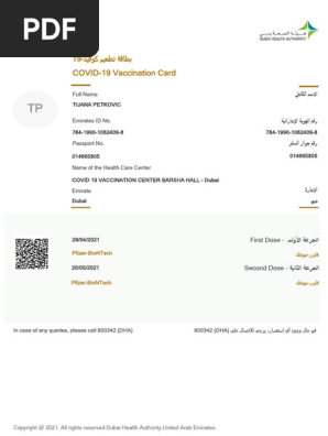 Covid-19 vaccination card