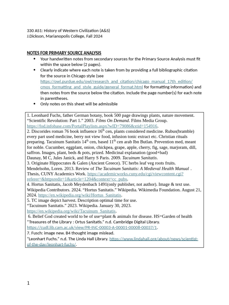 Primary Source Analysis - Notes Page | PDF