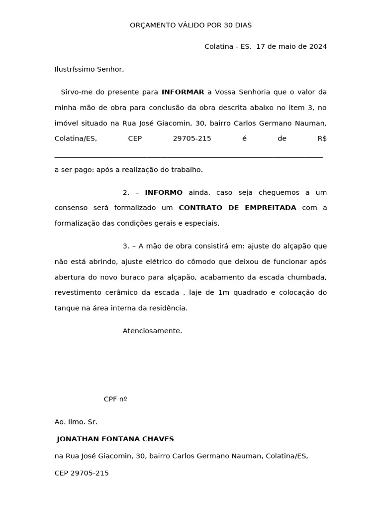 Modelo de Orçamento | PDF