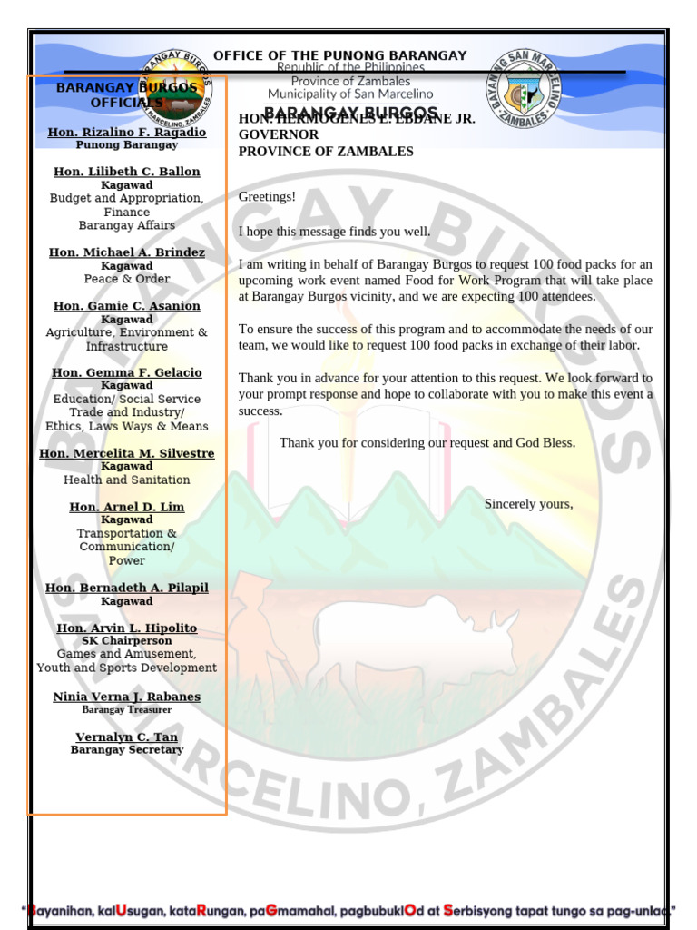 Request for Food Packs for Program | PDF | Food Security | Needs Assessment