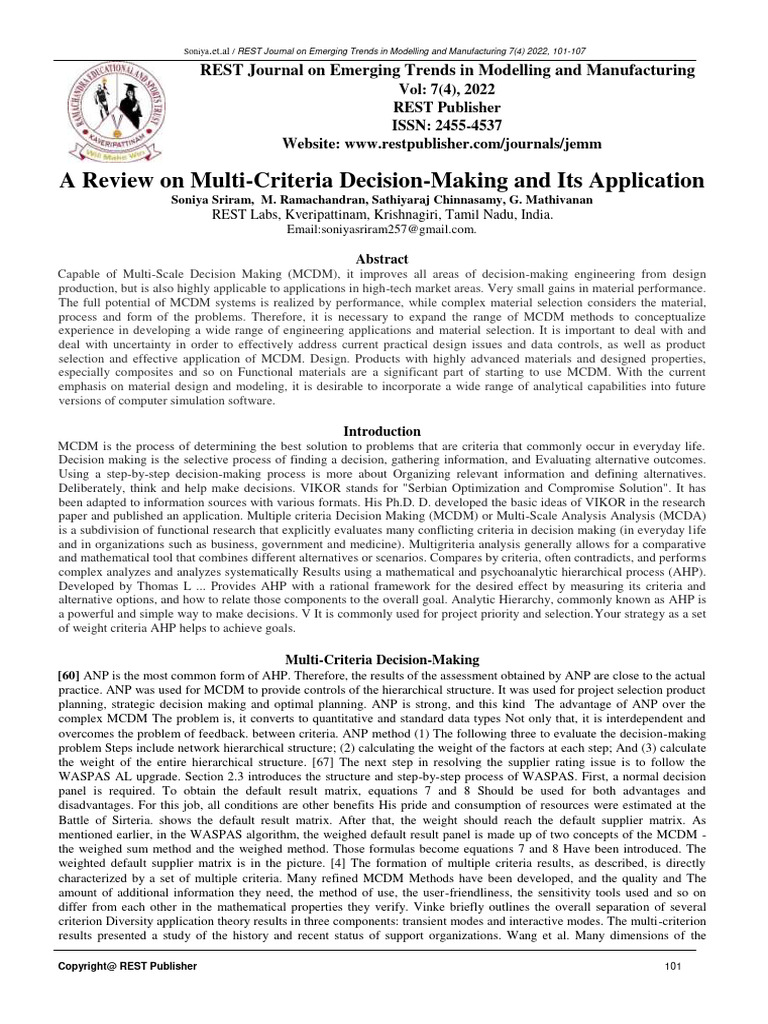 A Review On Multi Criteria Decision Maki | PDF