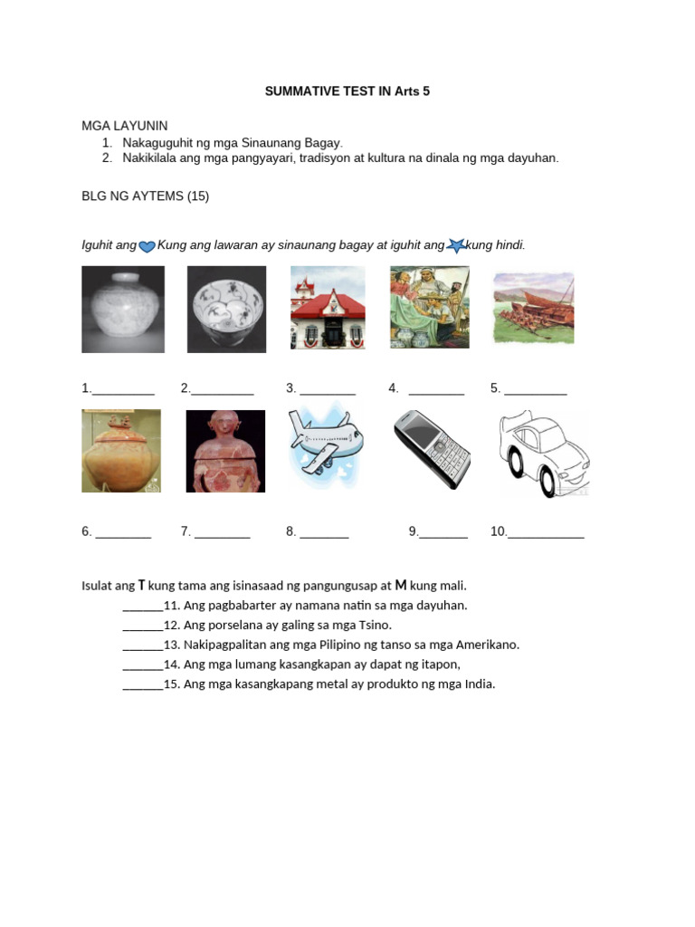 Summative Test In Arts 5 Pdf