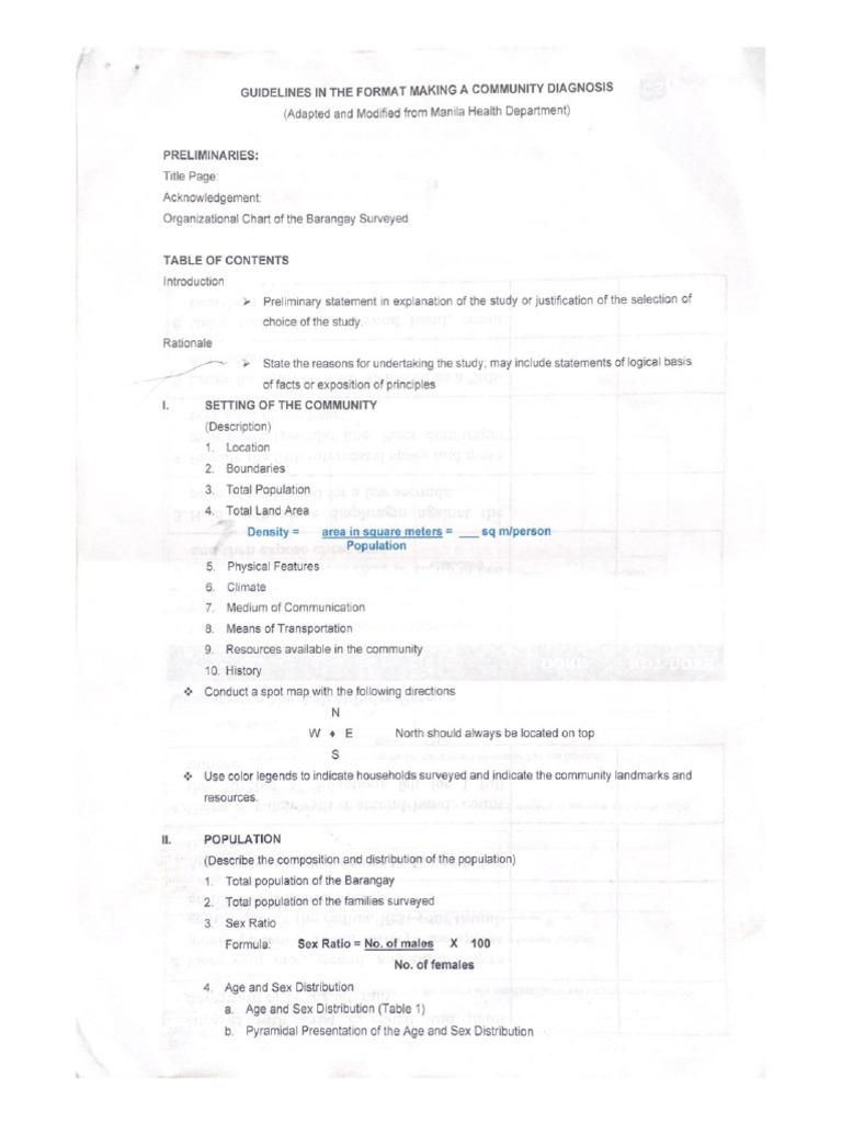 Guidelines in the Format Making a Community Diagnosis | PDF