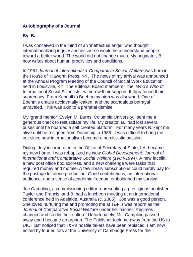 Autobiography of A Journal by B | PDF
