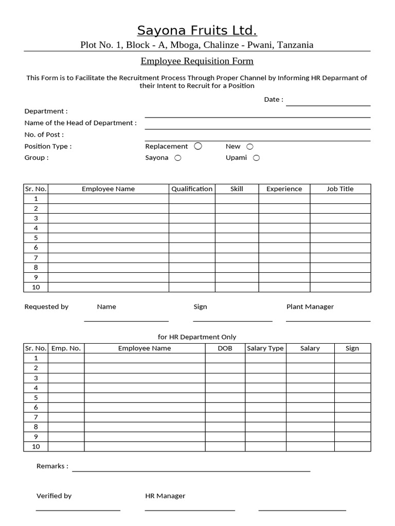 Employee Requisition Form Editable Pdf Formsmicrosoft Word Receipt Template
