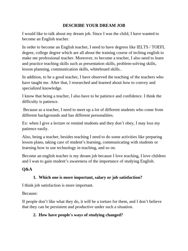 Describe Your Dream Job | PDF
