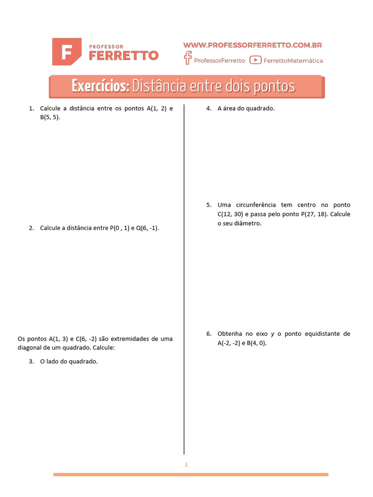 Distância Entre Dois Pontos - Exercicios | PDF
