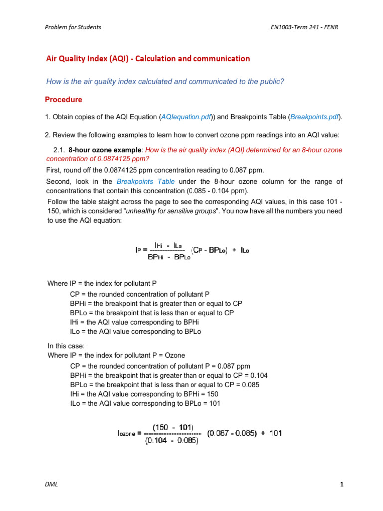 1.AQI Homework-Problem For Students | PDF