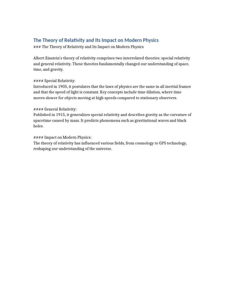 The theory of relativity and its impact on modern physics pdf
