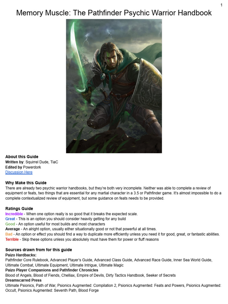 Memory Muscle: The Pathfinder Psychic Warrior Handbook | PDF