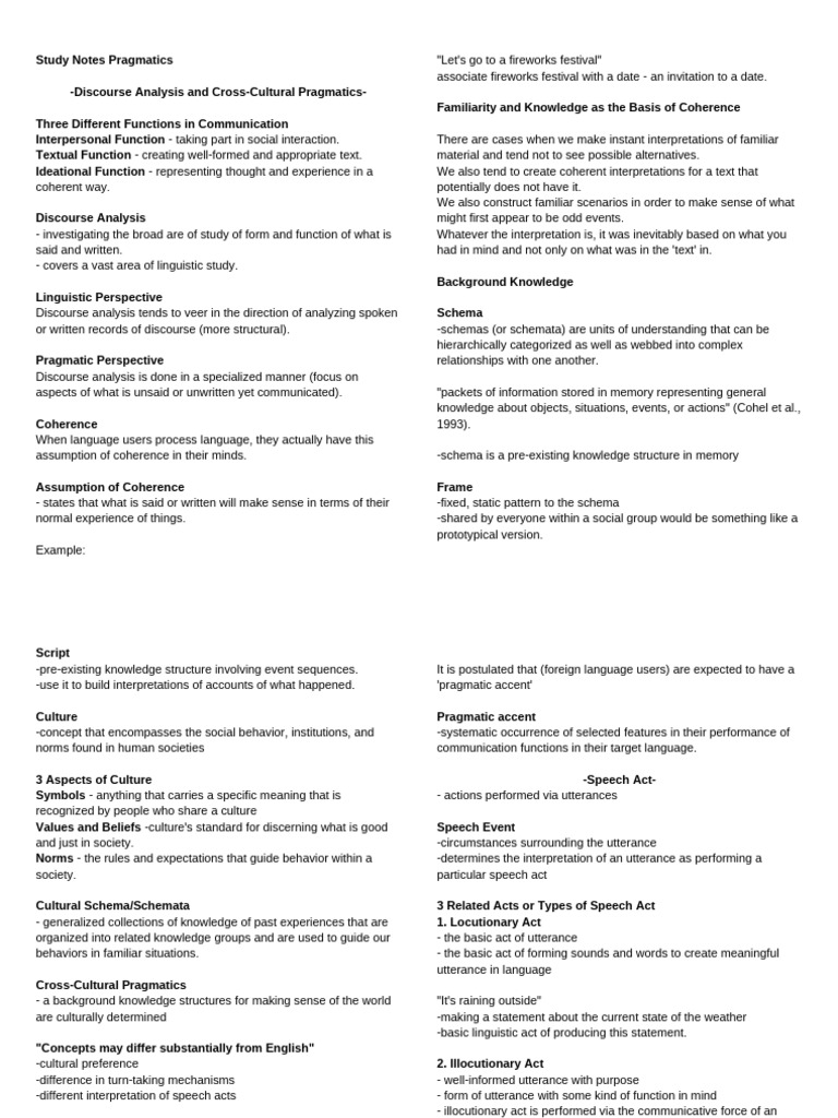 Study Notes Pragmatics | PDF