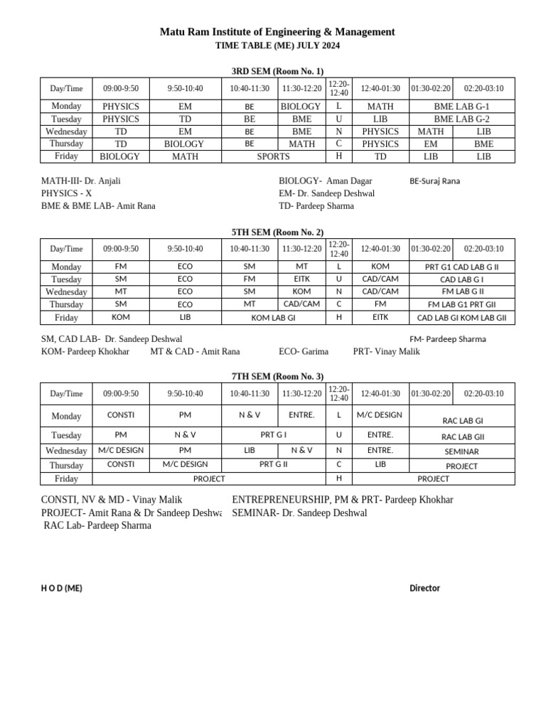 Time Table Odd July 2024 | PDF