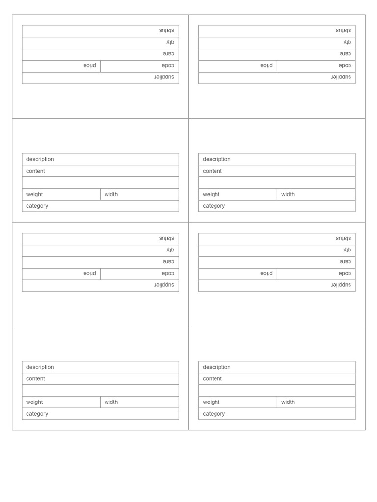A4 Copy Paper Printable Fabric Specification Cards | PDF