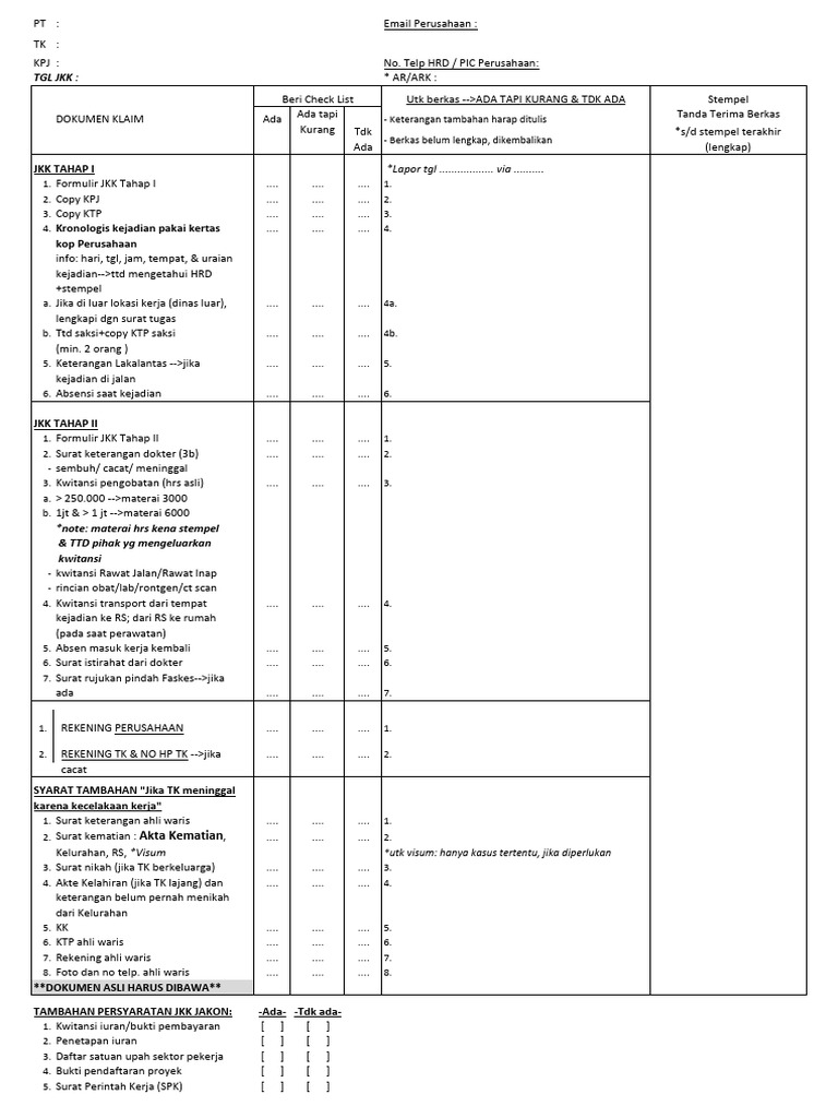 Form Check List JKK | PDF