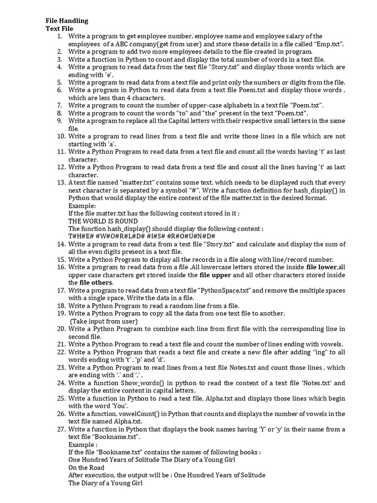 File handling program list pdf