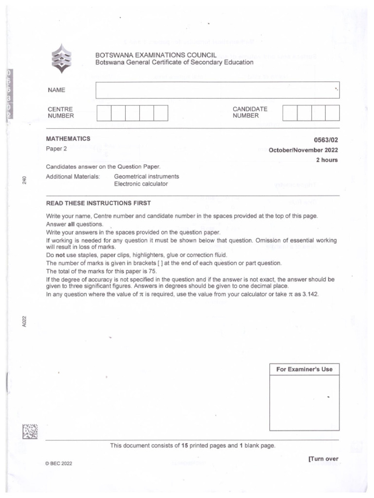Bgse Maths PP2 2022 | PDF