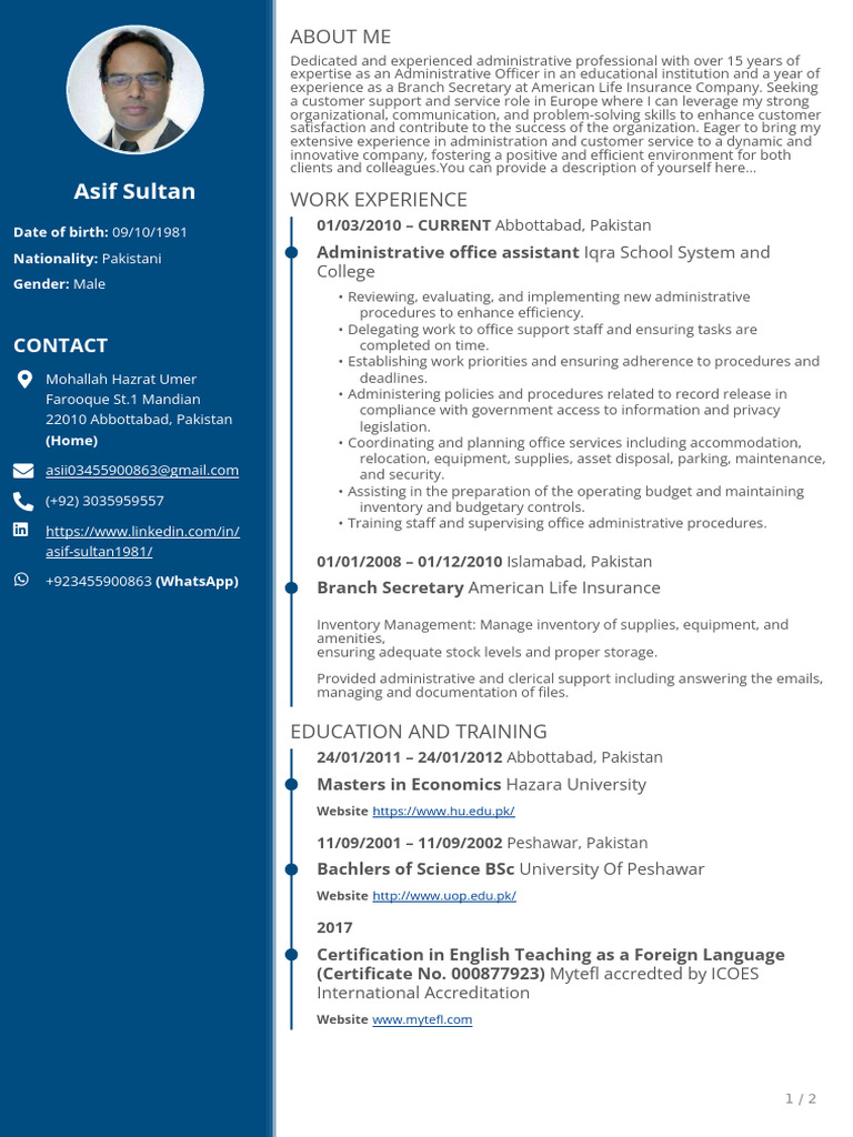 Admin CV | PDF | Pakistan